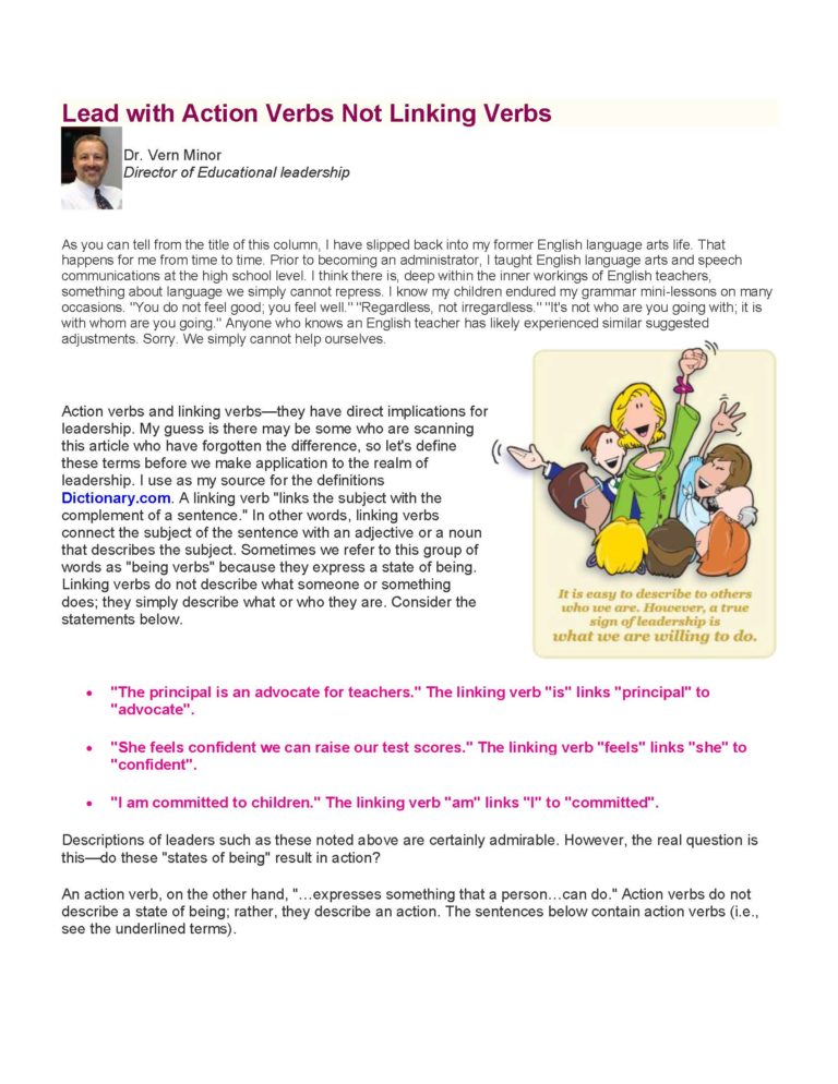 Lead with Action Verbs Not Linking Verbs 1 - Kagan Australia